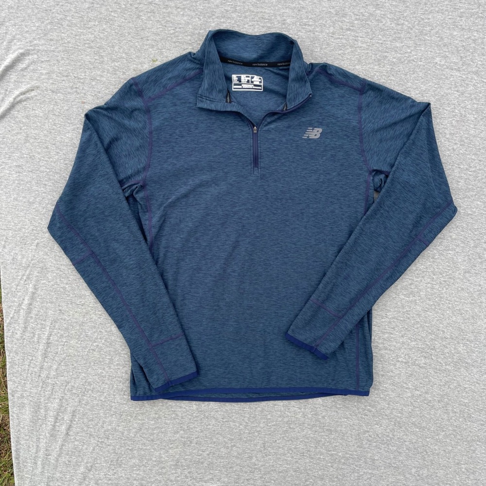New Balance NB Dry Mens Large Blue 1/4 Zip Running Pullover Athletic Stretch